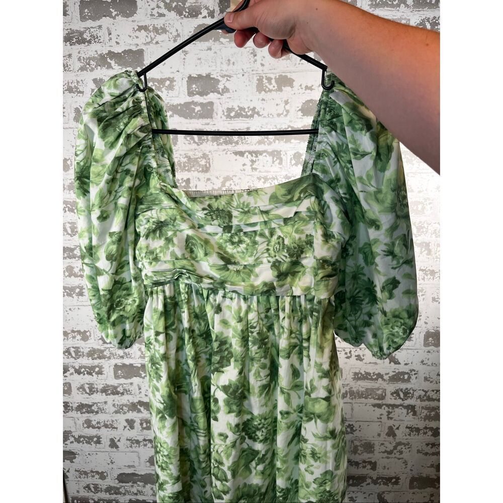 Abercrombie & Fitch | women green floral square neck puff sleeve dress
